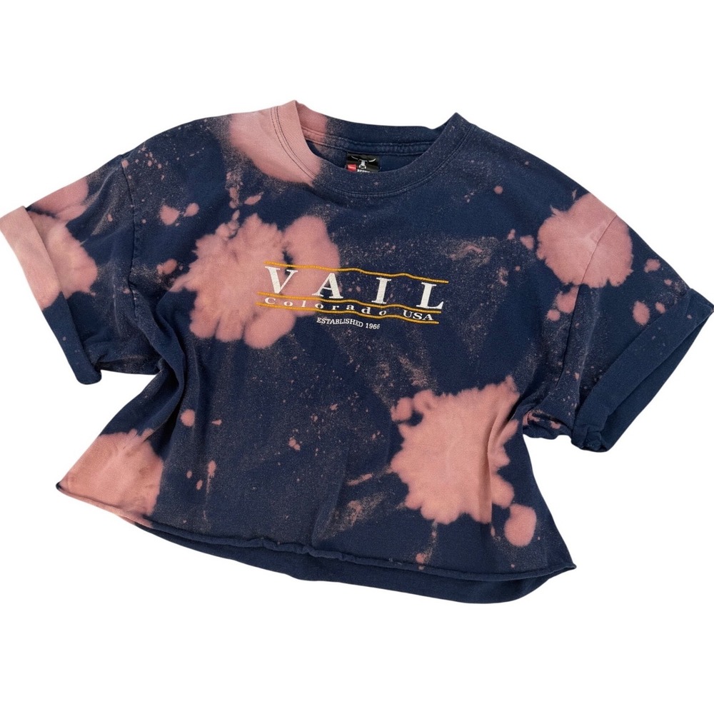 Y2K Bleached Crop Tee‎ Colorado USA Grunge Indie Distressed T Shirt Large